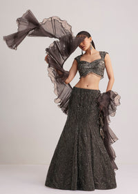 Dark Brown Sequins Mermaid Lehenga Set