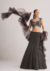 Dark Brown Sequins Mermaid Lehenga Set