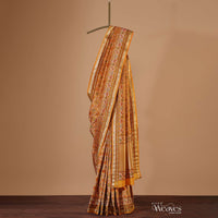 Ocher Yellow Banarasi Patola Saree In Katan Silk With Ikat Weave And Unstitched Blouse