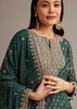 Dark Green Bandhani Kurta Set With Shell Tassel Detailing