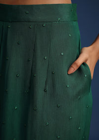 Dark Green Chiffon Crop Top With Slit Palazzo And Scarf