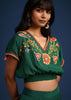 Dark Green Chiffon Crop Top With Slit Palazzo And Scarf