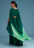 Dark Green Georgette Palazzo Set With Ombre Sleeves