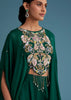 Dark Green Georgette Palazzo Set With Ombre Sleeves