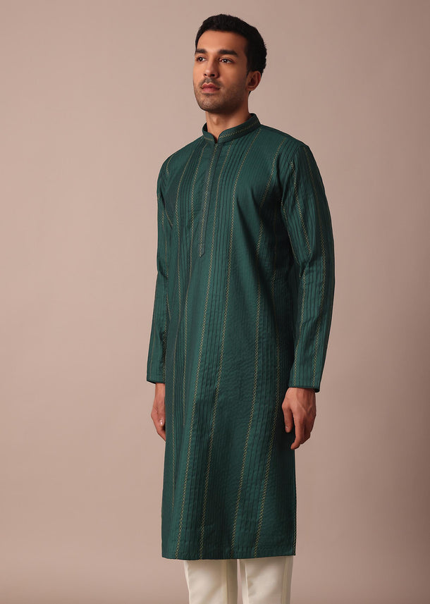 Dark Green Kurta Set With Thread Embrodiery