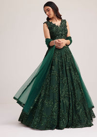 Dark Green Sequin Embellished Lehenga Set