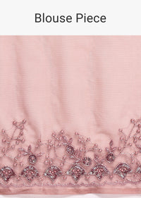 Dark Peach Embroidered Organza Saree With Unstitched Blouse