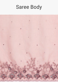 Dark Peach Embroidered Organza Saree With Unstitched Blouse