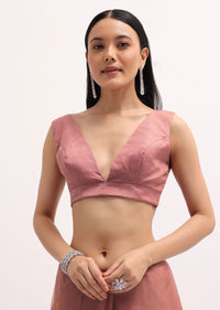 Dark Peach Embroidered Organza Saree With Unstitched Blouse