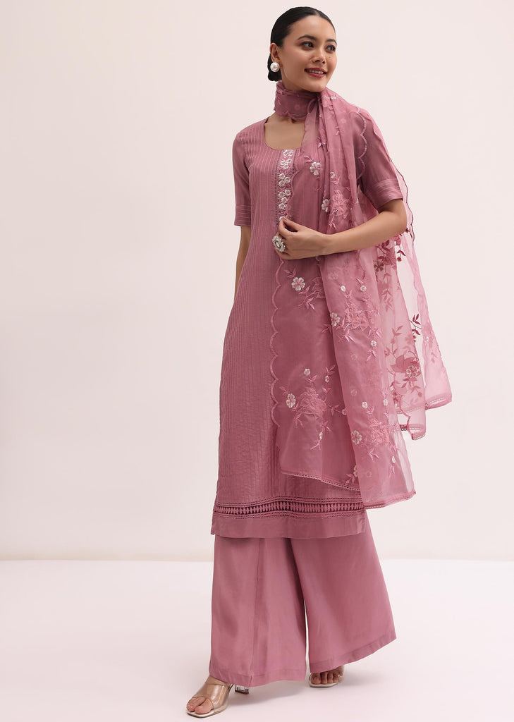 Dark Pink Cotton Kurta Palazzo Set