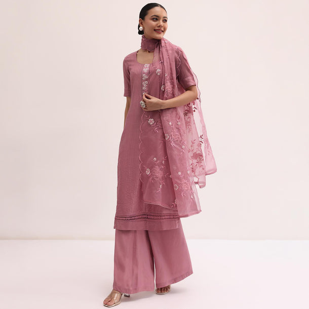 Dark Pink Cotton Kurta Palazzo Set