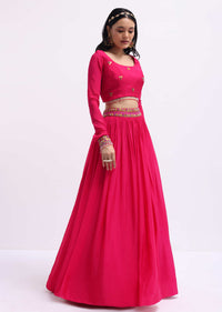 Dark Pink Embroidered Silk Lehenga Choli Set