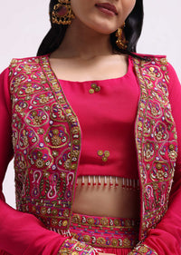 Dark Pink Embroidered Silk Lehenga Choli Set