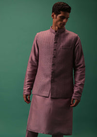 Dark Pink Self Embroidered Bandi Jacket And Kurta Set