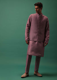 Dark Pink Self Embroidered Bandi Jacket And Kurta Set