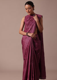 Dark Pink Tussar Saree With Unstitched Blouse