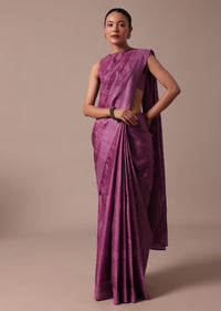 Dark Pink Tussar Saree With Unstitched Blouse