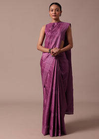 Dark Pink Tussar Saree With Unstitched Blouse