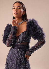 Dark Purple Fancy Embroidered Gown