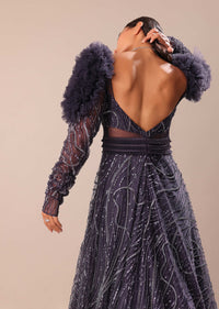 Dark Purple Fancy Embroidered Gown