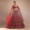 Dark Red Lehenga With A Crop Top In Royal Heritage Embroidery, Crop Top Comes In Scalloped Neckline