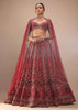 Dark Red Lehenga With A Crop Top In Royal Heritage Embroidery, Crop Top Comes In Scalloped Neckline