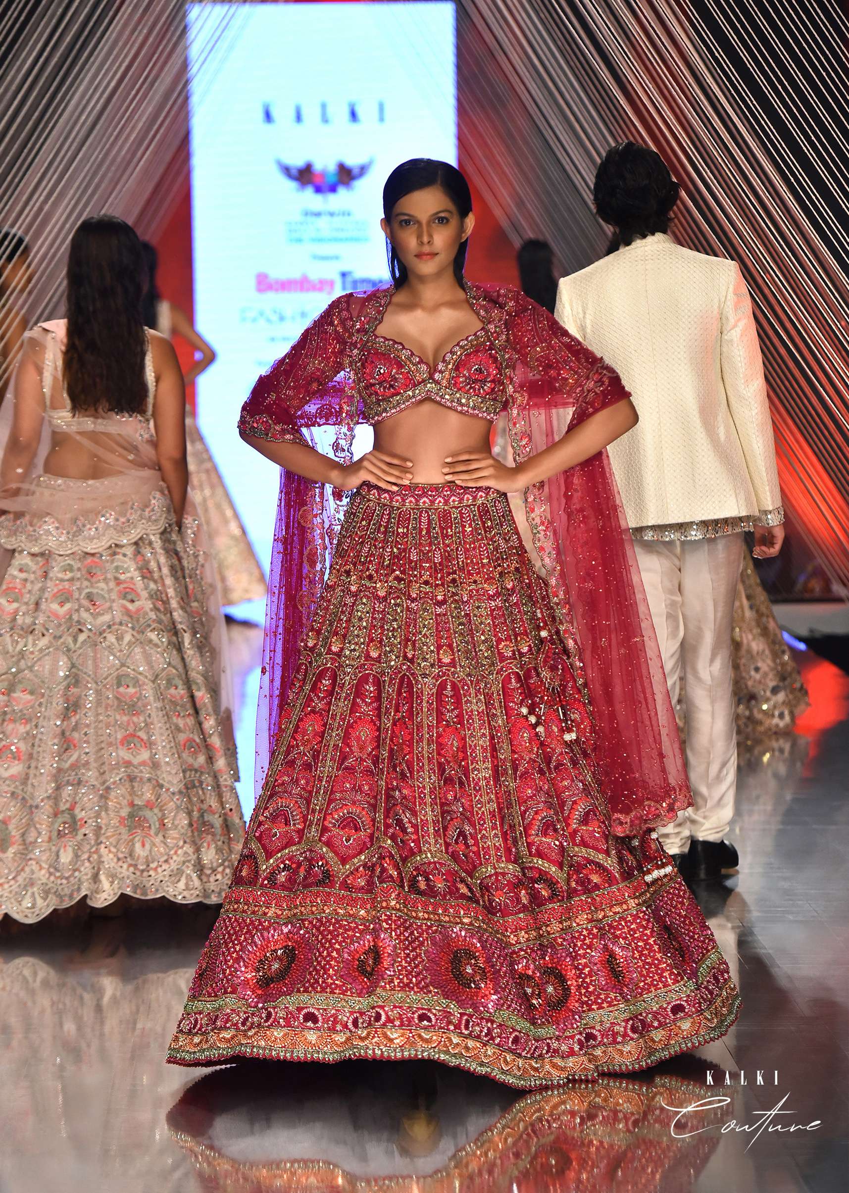 Dark Red Lehenga With A Crop Top In Royal Heritage Embroidery, Crop Top Comes In Scalloped Neckline