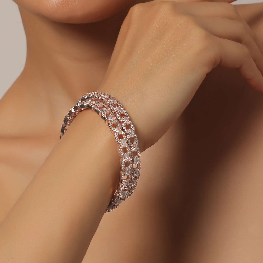 Dazzling Diamonds Rose Gold Bangles Set