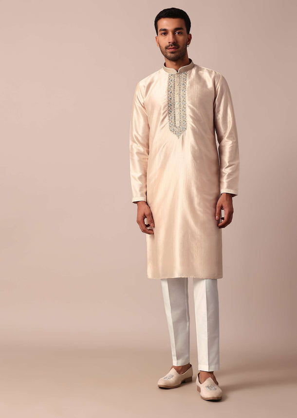 Dazzling Gold Silk Kurta Set For Men