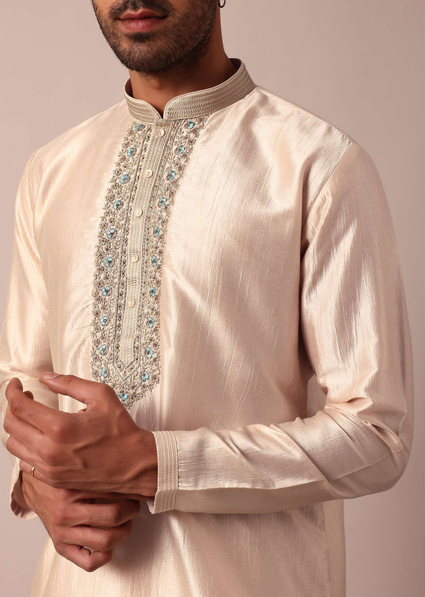 Dazzling Gold Silk Kurta Set For Men