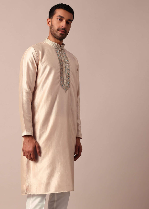 Dazzling Gold Silk Kurta Set For Men