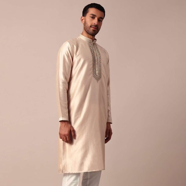 Dazzling Gold Silk Kurta Set For Men