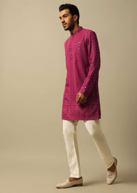 Dazzling Red Georgette Kurta Set For Men