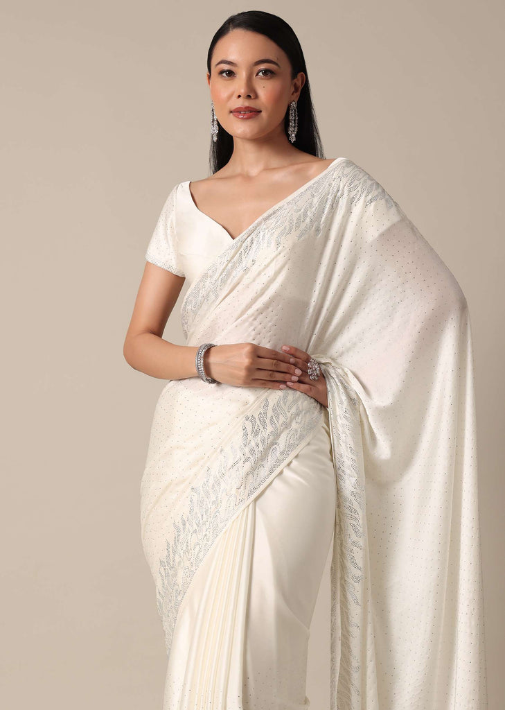 Dazzling White Saree With Swarovski Elegance