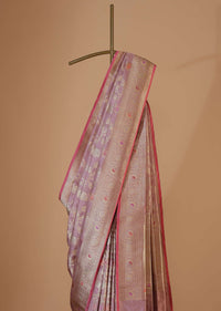 Lavender Purple Saree In Uppada Silk With Meenakari Weave And Unstitched Blouse