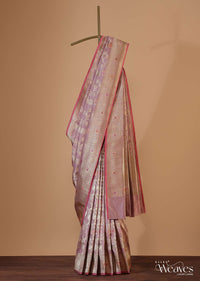 Lavender Purple Saree In Uppada Silk With Meenakari Weave And Unstitched Blouse