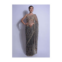 Deep Creek Grey Saree Embellished With Sequins And Cut Dana In Floral Pattern Online - Kalki Fashion