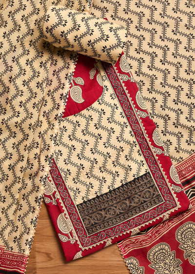 Deep Maroon Cotton Unstitched Suit