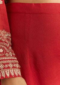 Deep Orange Chinon Kurta With Zardosi Sleeves And Butti Dupatta