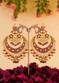 Deep Pink Gold Plated Chandbali Earrings With Dangling Beads, Stone And Enamel Work Online - Kalki Fashion