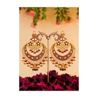 Deep Pink Gold Plated Chandbali Earrings With Dangling Beads, Stone And Enamel Work Online - Kalki Fashion