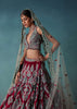 Deep Red Hand Embroidered Bridal Lehenga And blouse Set In Velvet