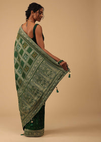 Deep Green Dola Silk Banarasi Saree With Bandhani Waeve