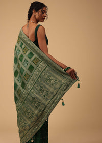 Deep Green Dola Silk Banarasi Saree With Bandhani Waeve