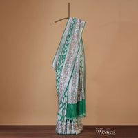 Jade Green Georgette Saree With Banarasi Zari With Meenawork Border And An Unstitched Blouse