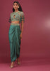 Sea Green Dhoti Crop Top Set In Satin Organza With Embroidery - NOOR 2022