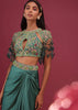 Sea Green Dhoti Crop Top Set In Satin Organza With Embroidery - NOOR 2022