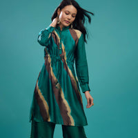 Deep Green Cotton Silk Tie-Dye Top With Palazzo
