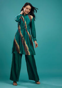 Deep Green Cotton Silk Tie-Dye Top With Palazzo