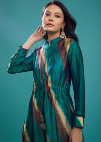 Deep Green Cotton Silk Tie-Dye Top With Palazzo